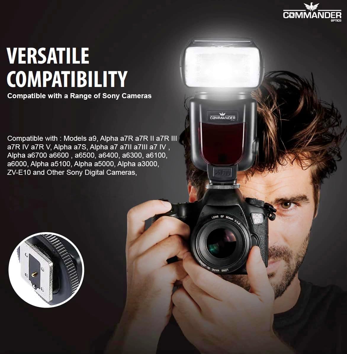 Commander Electronic Flash for Sony Alpha Cameras Model A7 A7R A7S A7-II A7-III A7R-II A7R-III A7S-II A6300 A6000 Etc Fully Automatic E-TTL 1/8000s HSS 2.4G Wireless High Power